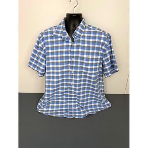 St Johns Bay Mens XL Easy Care Short Sleeve Button Down Shirt Blue Grey Gingham